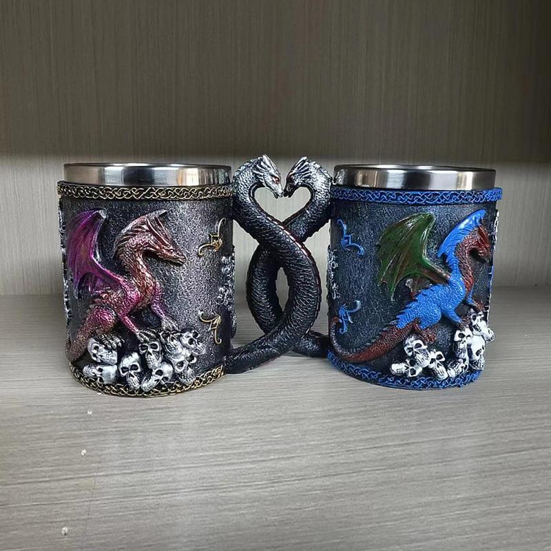 Mug Médiéval Tasse Dragon 3D Mug de Camping Décoration de Maison Fournitures pour Fêtes Thématiques Vaisselle Médiévale Pour Café Thé Lait Boisson