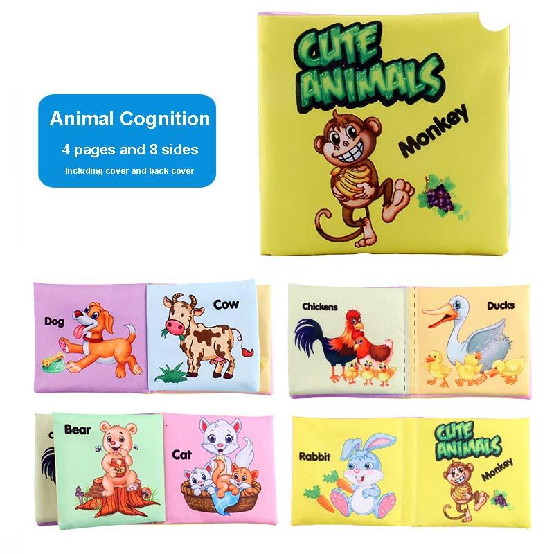 8 Page Cloth Book Enlightenment Early Educational Toys Infant Soft Books Cartoon Animals Numbers Cognitive Early Education Books