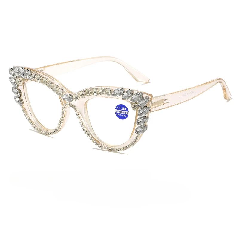 New Personality Fashion Cat Eye Colorful Big Diamond Reading Glasses Unisex Luxury Eye Protection Presbyopia Eyeglasse To +4.0