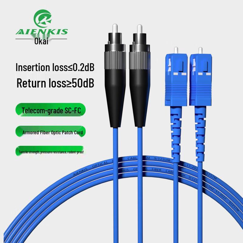 

AIENKIS AK-FS15-KSM Armored FC-SC Fiber Optic Patch Cable 15m
