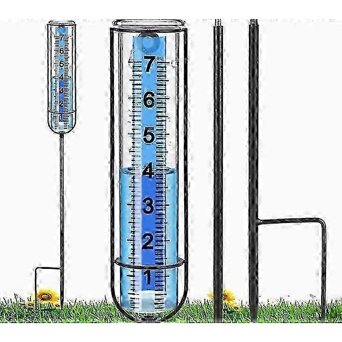 Outdoor Rain Gauge Glass With Float, Detachable Rain Gauge With Stake, Suitable For Garden, Yard, Patio, Deck, Lawn (blue Raindrops)