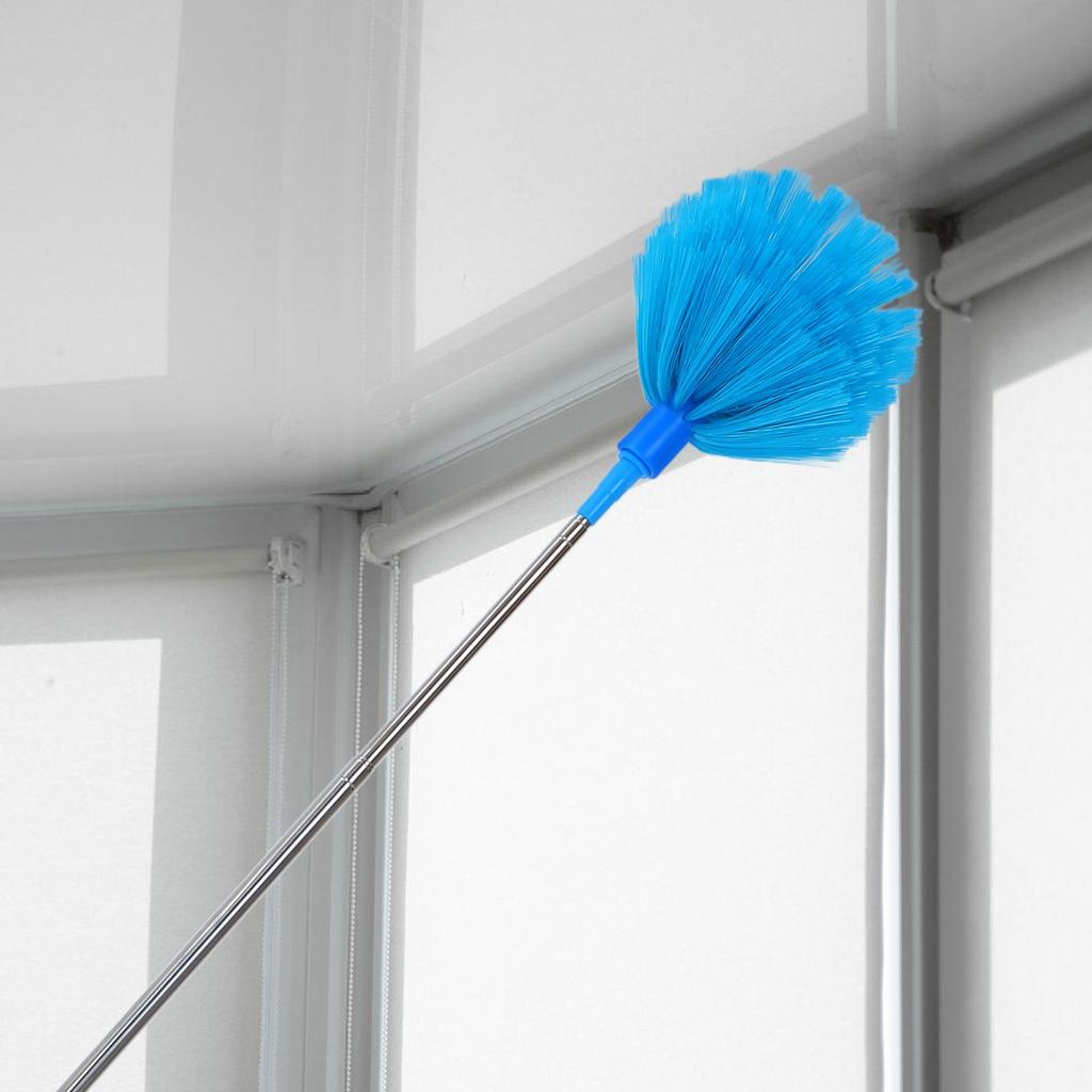 Sky Blue Telescoping Spider Web Cleaning Brush Long Handle Extendable Ceiling Cleaner Cobweb Duster Reusable Washable Household