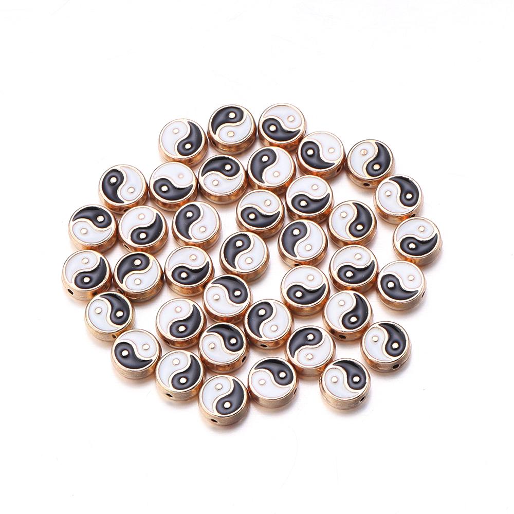 10pcs Double Sides Oil Drip Yinyang Beads for Jewelry Making Round Tai Ji Enamel Beads DIY Bracelet Necklace Loose Spacer Bead