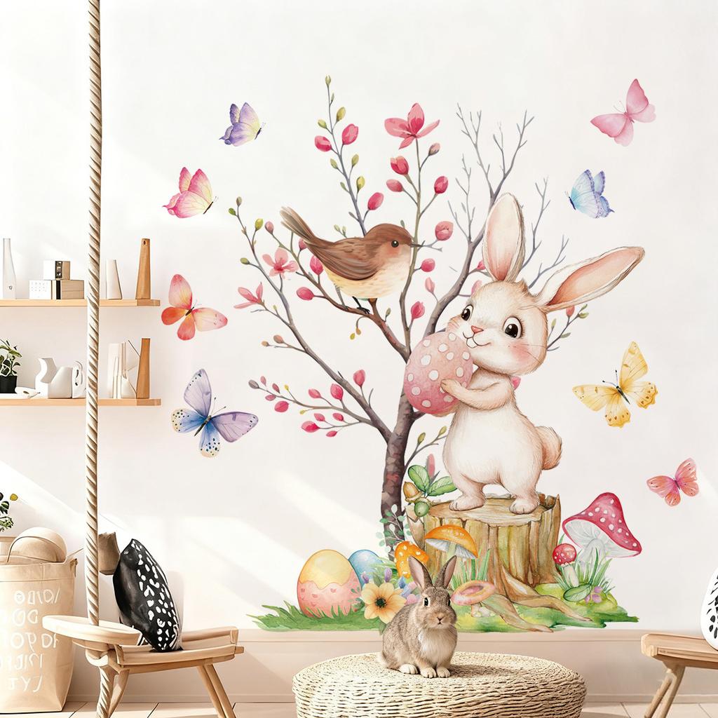 Easter Wall Decor, Window Stickers, Easter Bunny Butterfly Branch, Jesus Resurrection Glass Clings, Easter Home Decoration, Pascha Basque Festival