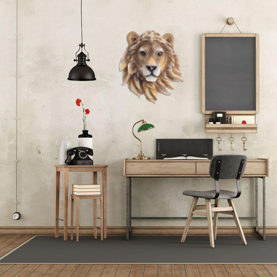 ULTNICE Rustic Resin Lion Head Wall Hanging Decor: Animal Head Wall Sculpture for Bedroom, Living Room, and Indoor Spaces