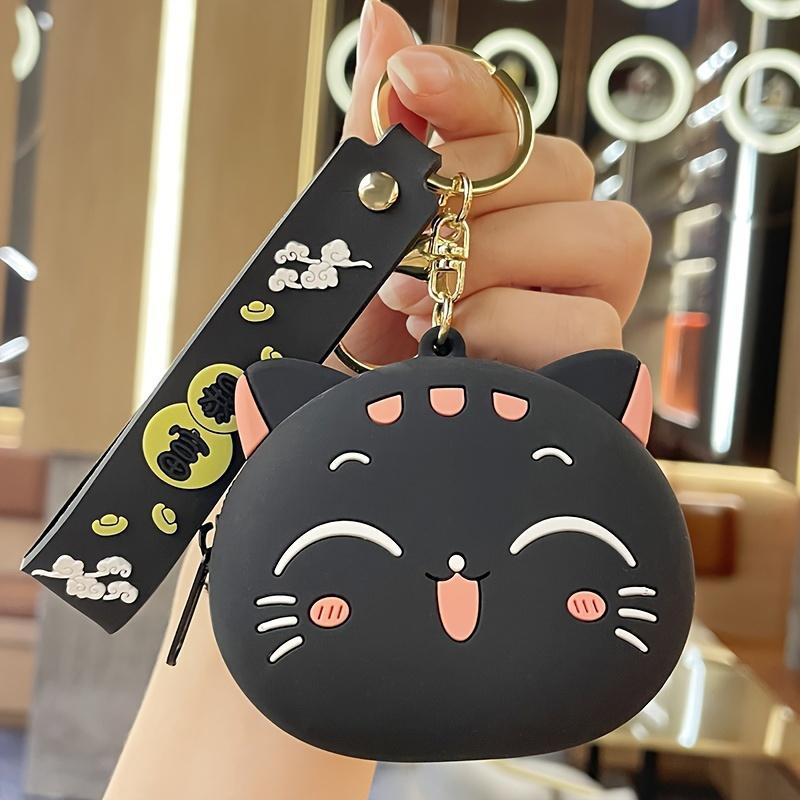 Black Cat Coin Purse with Keychain Lightweight Zippered Pouch for Coins, Keys & Earbuds Cat Purse Perfect Gift for Women & Cat Lovers
