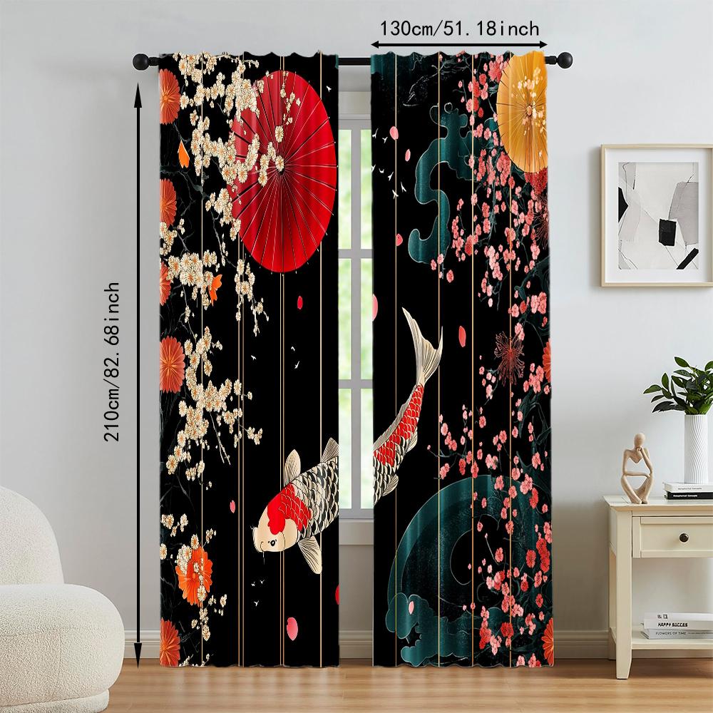 2 pcs   versatile polyester transparent curtains for home decoration Japanese landscape1 for use in bedrooms and living rooms