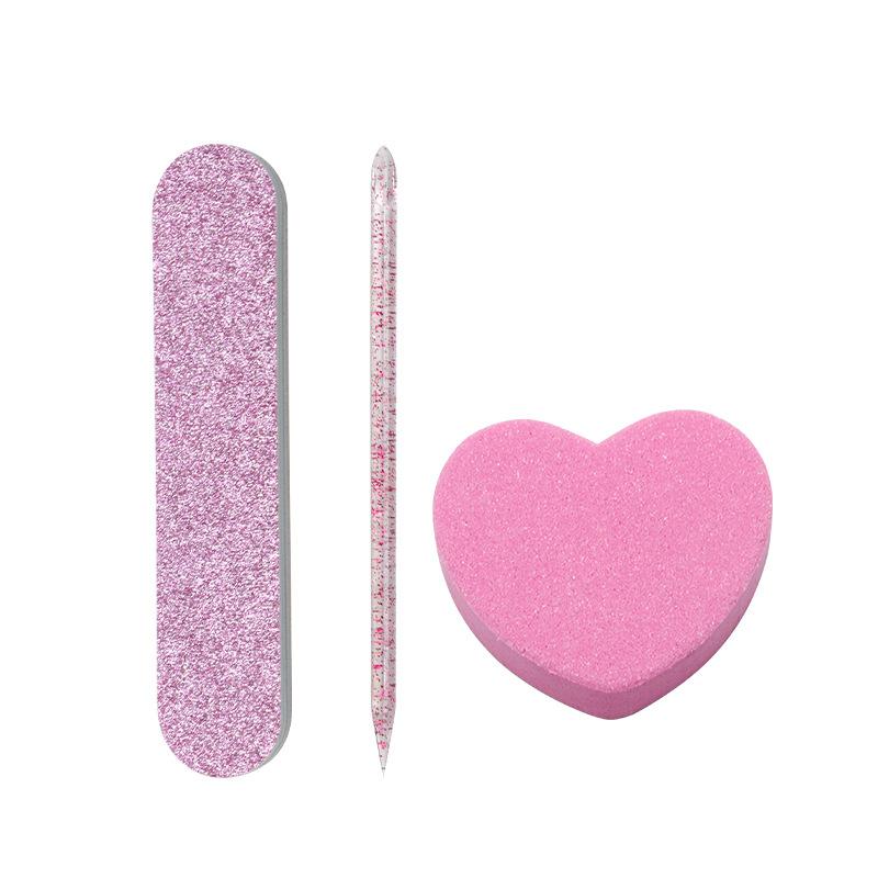 8/12 Pcs Glitter Nail Care Kit - Heart-Shaped Buffer, Crystal Rod, And Double-Sided File For Nail Art And Pedicures