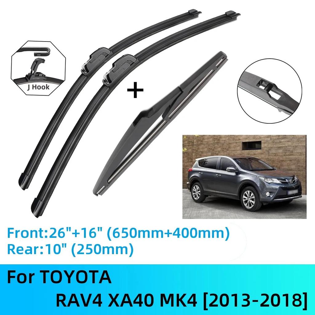 For TOYOTA RAV4 XA40 MK4 Front Rear Wiper Blades Brushes Cutter Accessories J U Hook 2013-2018 2013 2014 2015 2016 2017 2018