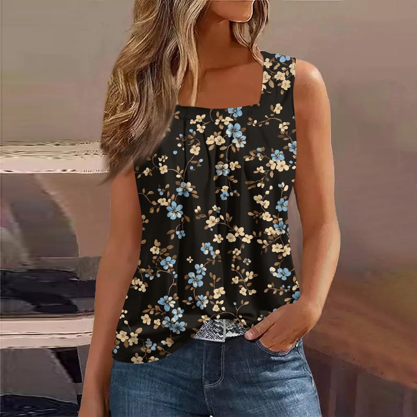 

Майка с квадратным воротником, женская футболка с принтом, повседневная свободная рубашка без рукавов XXL темно-синий