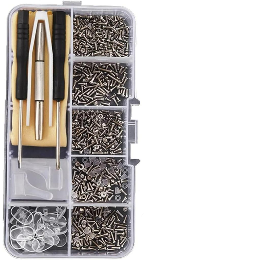 Eyeglass Repair Kits,Eye Glass Repair Tools Kit with 1000 PCS of Glasses Screws,Silicone Nose Pads,Screwdriver Set and Screw Cap,Suitable Repair