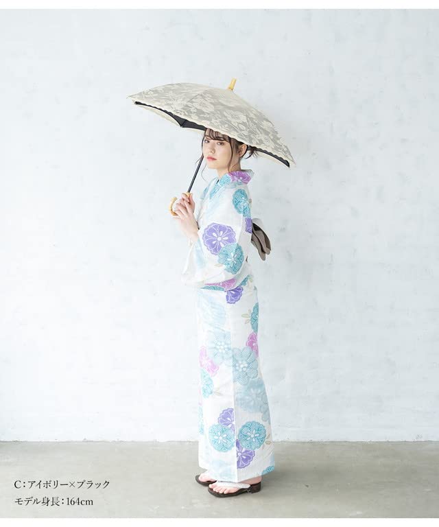 SOUBIEN Rain or Light Safety Suitable for Japanese and Western Size Black X Black Parasol, Shine, Lace, First-Class Blocking, Lacquer, Sliding, Short,