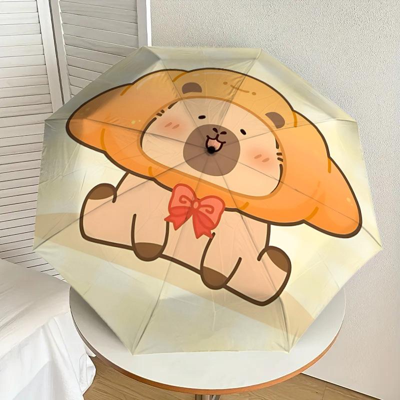 1pc Cute Capybara Pattern Automatic Umbrella Durable Iron Frame & Plastic Handle, Gift for Men & Women, Sturdy Construction Yy250905117