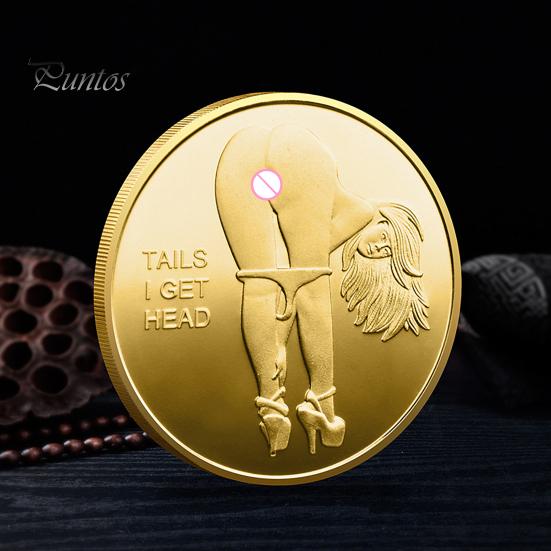 Sexy Women Coin Heads And Tails Date Night Coin Metal Double-Sided Lucky Token Adults Challenge Coin Prank Gift for Men Women Valentine's Day