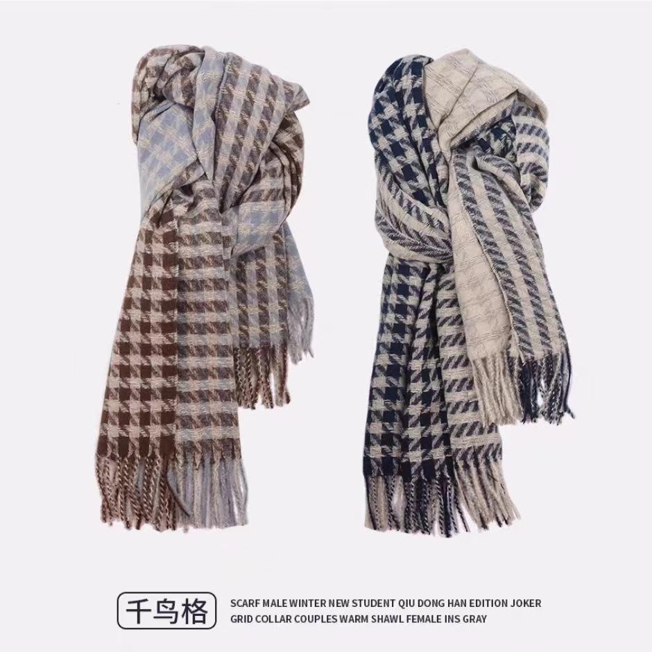 Scarf winter women's versatile shawl dual-purpose thousand bird plaid new Korean version thickened warm imitation cashmere scarf