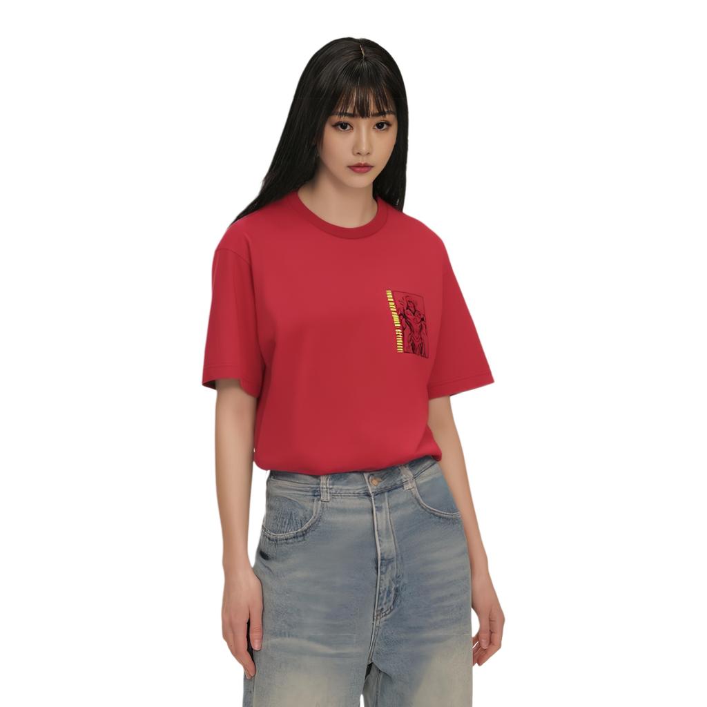 Uniqlo Cartoon Letter Print Round Neck Short Sleeve T-Shirt Unisex Tops Magenta 427901-13