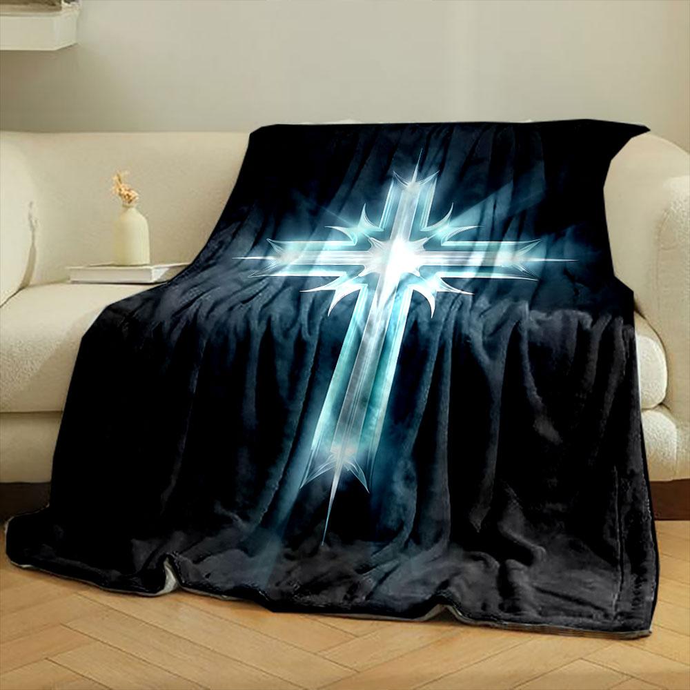 Glowing Cross Blanket Printed Blanket for Living Room Bed Couch lunch break Soft Cozy Blanket for Friend's festival Gift