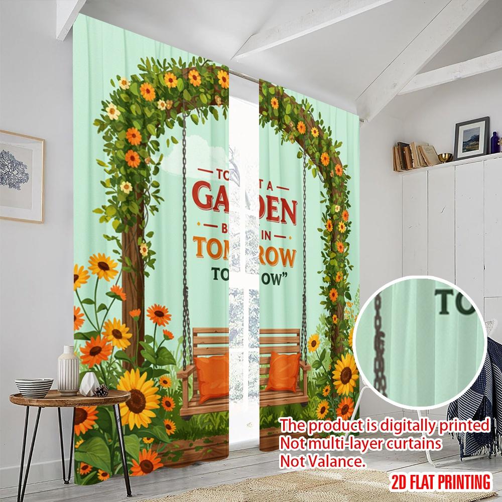 2pcs 2D Flat Printing Window Curtains Plant Garden Believe Tomorrow_a Fabric Without Electricity Birthday Party Perfect for