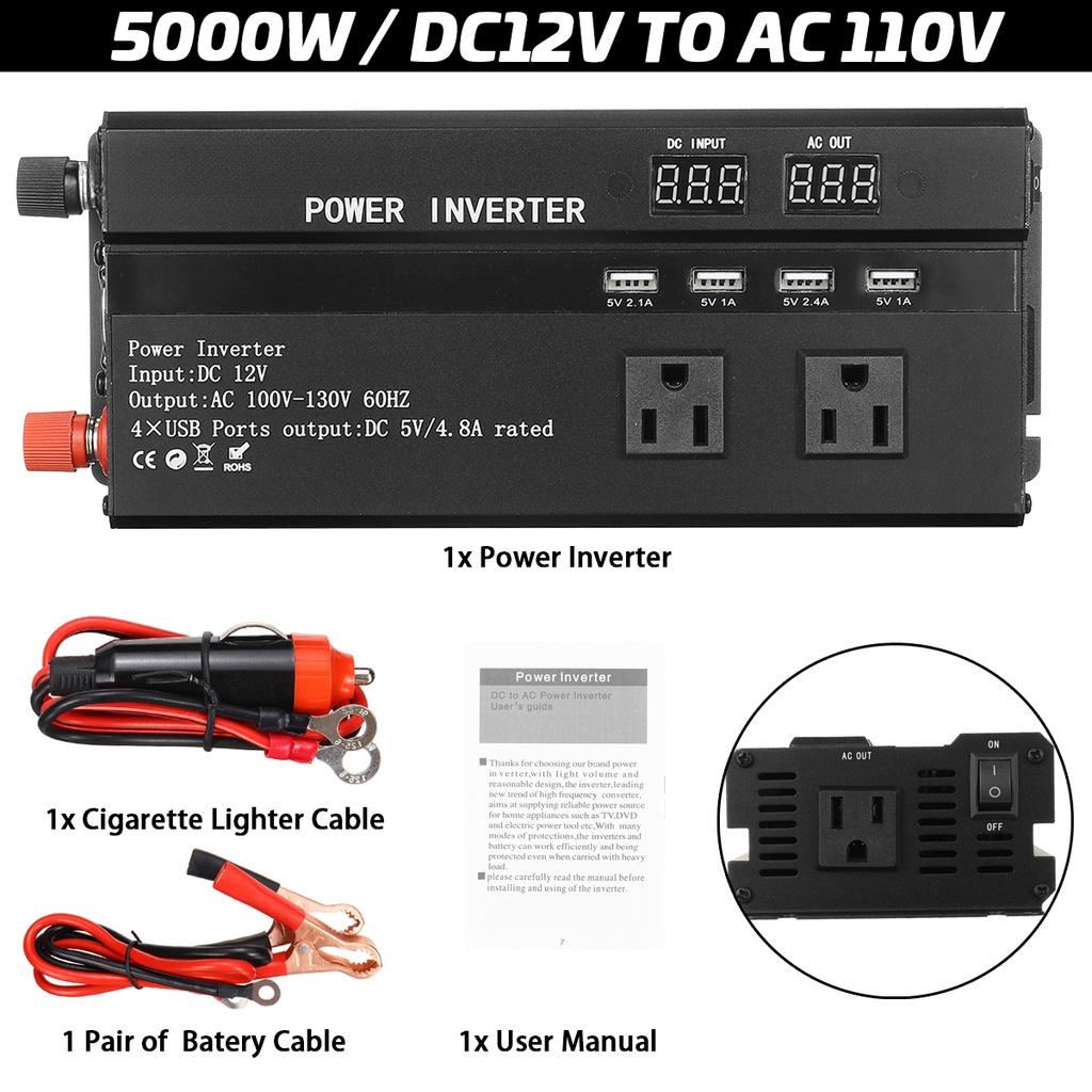 5000W Intelligent Digital Display Modified Sine Wave Inverter Black Voltage Transformer Power Converter DC 12V/24V To AC 110V/220V