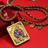 Schwarzer Jambhala Gold Mahakala Thangka Anhänger Halskette mit Acht Glückssymbolen & Lotus GAU Box