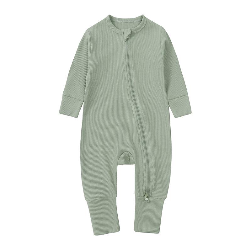 Newborn Autumn Wear Bodysuit: Long Sleeve, Mittens & Foot Cover, 0-24 Months, Solid Ribbed.