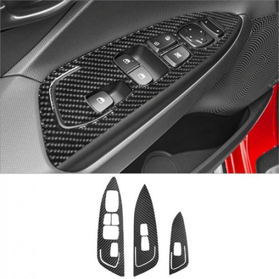 3Pcs Carbon Fiber Interior Front Door Control Cover Trim For Hyundai Veloster