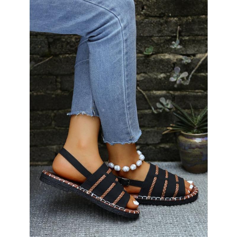 Damen Übergröße Neu Sommer Herbst Flach Gewebt Lässig Einzelriemen Komfort Sandalen