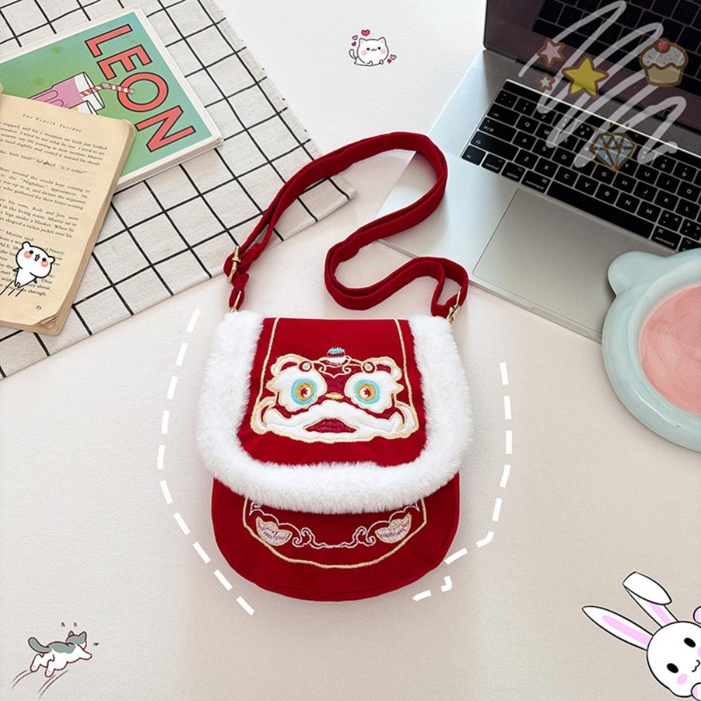 Embroidery 2026 Red Envelope Chinese Style Plush Crossbody Bag Horse Year Red Pocket  Kids Gift красный