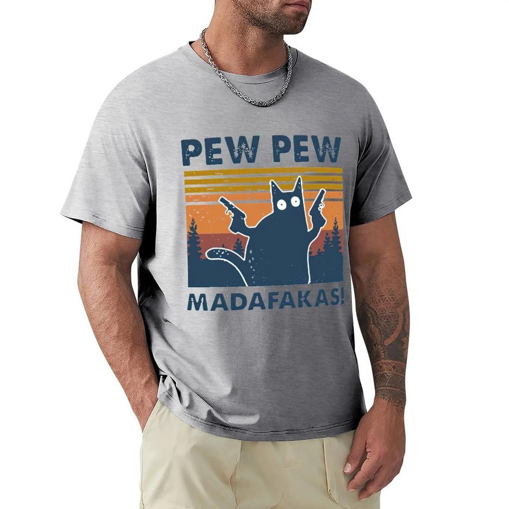 Cat Pew Pew Madafakas Vintage T-Shirt Harajuku Kurzarm T-Shirt 100 % Baumwolle Grafiken T-Shirt Tops