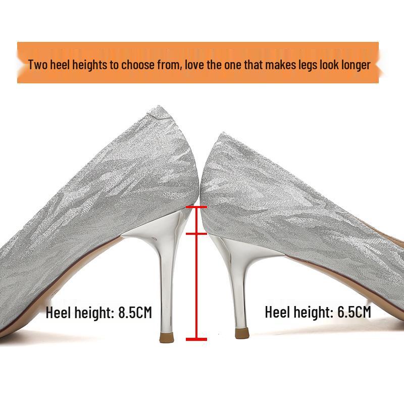 French Sequin High Heels: Xiuhe Wedding Dress Pointed Toe Flats for Women