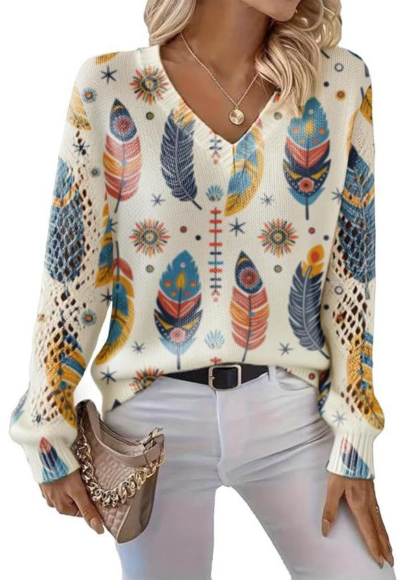V-Neck Eyelet Print Sweater - Style HS-LY52