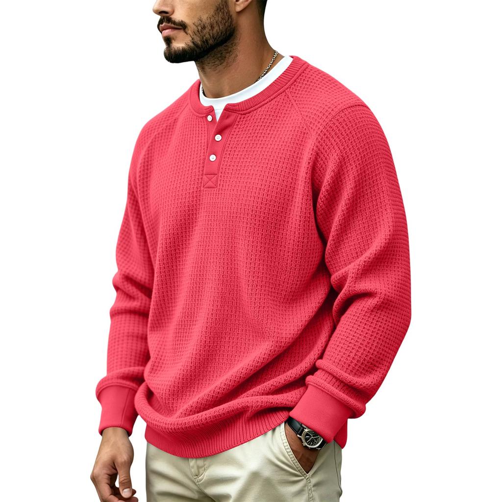 Men's Knit Button Neck Pullover Sweater for Casual Wear