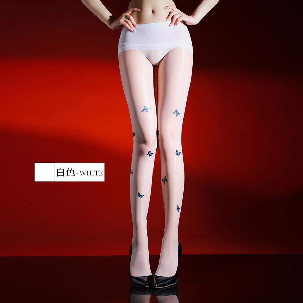 1D Butterfly Print Aurora Stockings, Giant Peak Jelly 360 Seamless Sexy Black Stockings With Open Crotch, Same Style As Popular