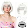 3Pcs Halloween Cosplay Wig Set Colorful Short Bangs Y2K Role-playing Short Hair Wig  Halloween