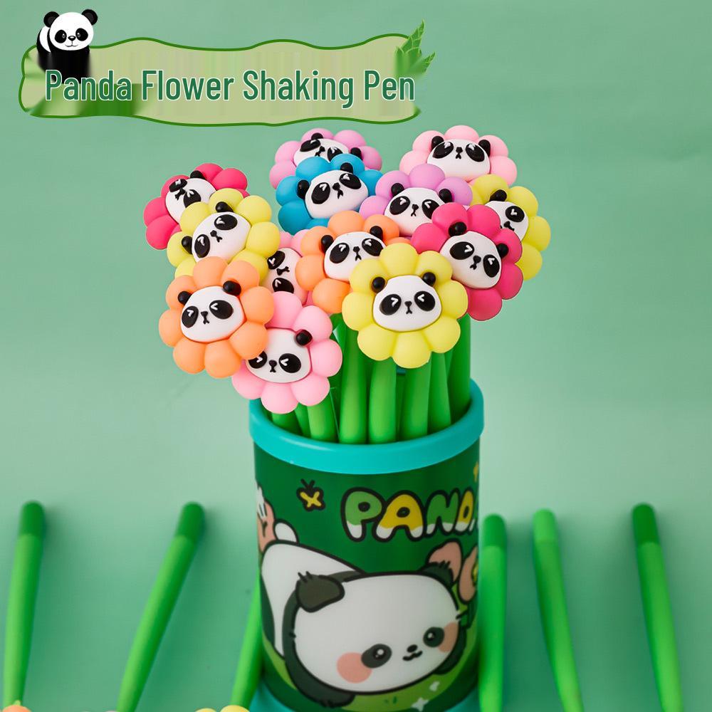 Panda Flower Cartoon Roly-Poly Black Ink Pen - Cute High-Quality Student Stationery