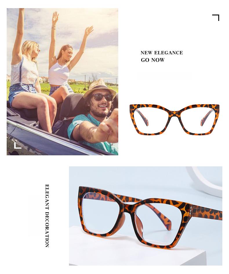 3pcs Sets Square Fashion Cat Eye Glasses Frame  Women Men New Oversized Brand Eyeglasses Anti Blue Light Flat Mirror Unisex