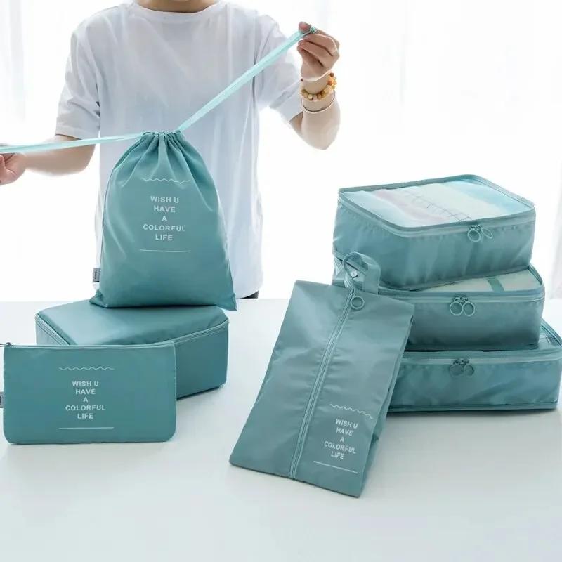 7 Pcs/Set Travel Organizer Storage Bags Suitcase Packing Cubes Set Cases Portable Luggage Clothes Shoe Tidy Pouch Folding