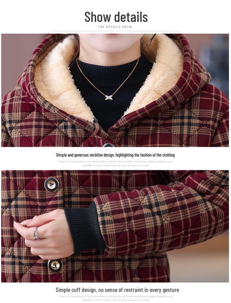 Mom's Stylish Mid-Length Winter Coat with Fleece Lining - Thickened and Warm for Middle-Aged & Elderly