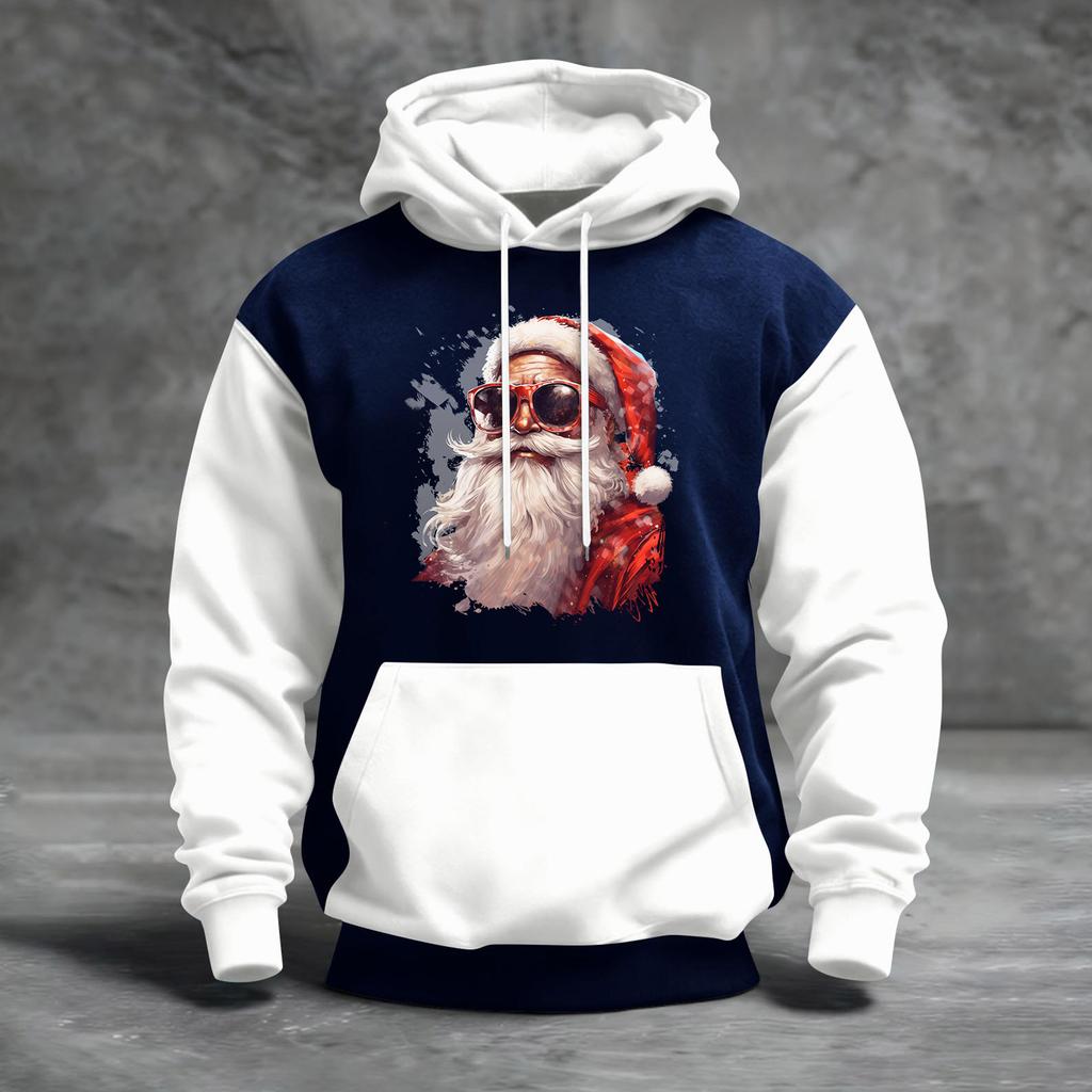 Men's Christmas Print Color Block Hooded Casual Sports Comfort Sweatshirt