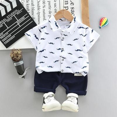Completo da bambino 0-5Y Ragazzo Estate Cotone Puro Camicia baffi + Pantaloncini alla moda e belli Set da due pezzi