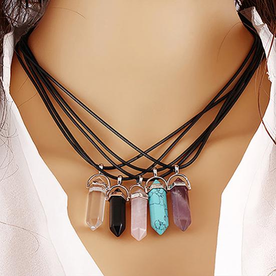 Faux Gemstone Rock Natural Quartz Healing Point Chakra Reiki Pendant Rope Necklace