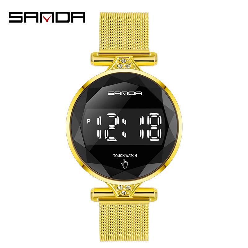 Sanda Touchscreen LED-Uhr mit Doppelschnalle Netzarmband - Modell 8007 für Damen