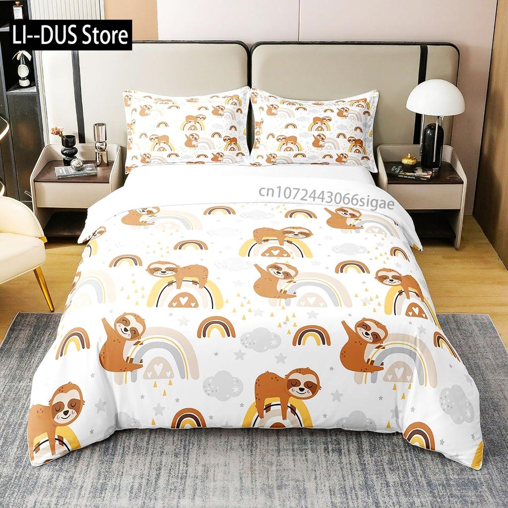Sloth Bedding Set King SizeCartoon Duvet Cover Set for Kids Girls BoysSloth Pattern Comforter Cover1 Quilt Cover 3 Pieces