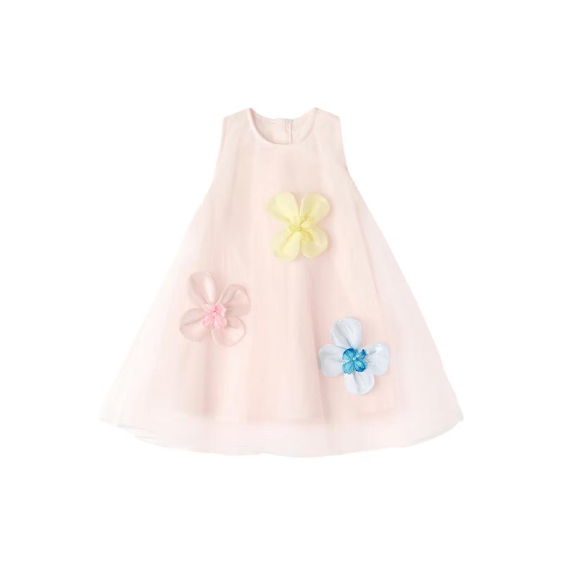 Desa Girls' 2026 Summer 3D Floral A-line Mesh Dress
