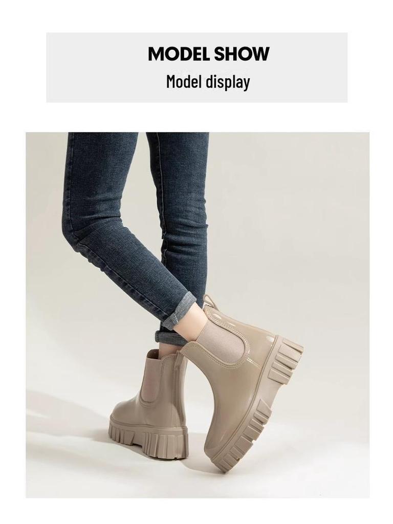 Damen 2024 Modische Wasserdichte Rutschfeste Mittelhohe Regenstiefel - Leichte Gummi-Schuhe mit dicker Sohle.