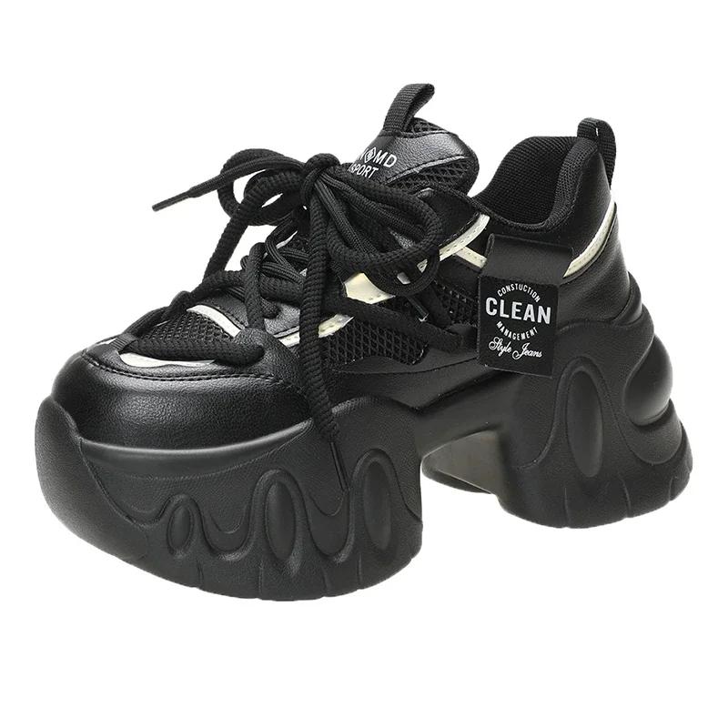Fashion New Fashion Chunky Sneakers Women Spring Autumn Lace Up Platform Sports Shoes Woman 8CM Thick Bottom High Heels Female Sneakers