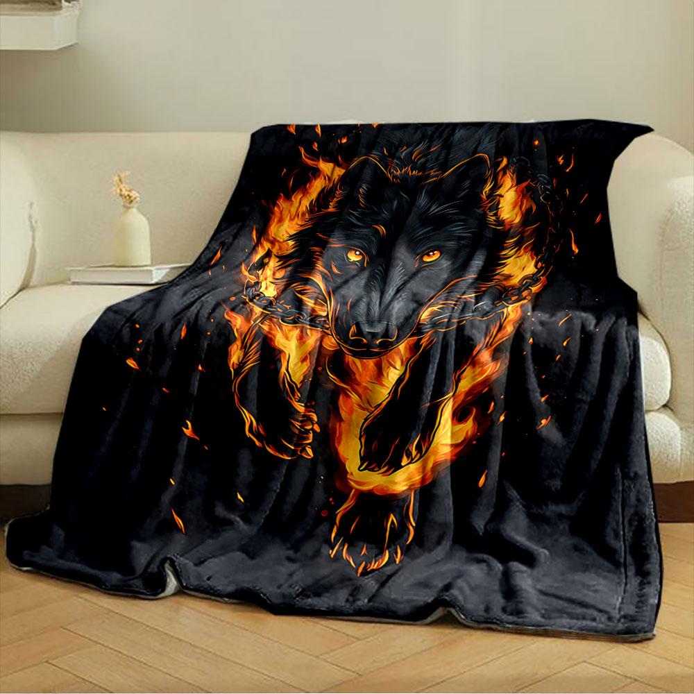 Fiery Wolf with Chains Design for all seasons blanket lunch break throw gift