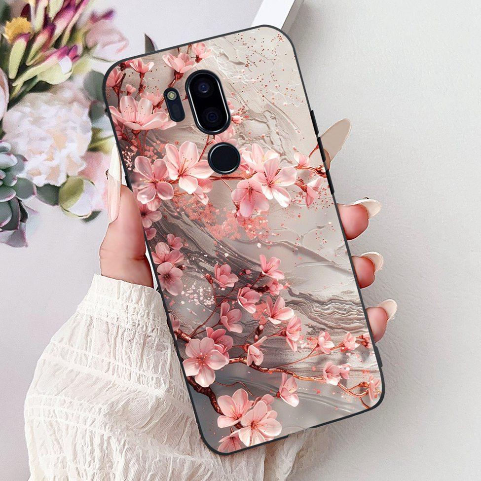 Para LG G7 ThinQ Funda Silicona Negra Gato Lindo Flores de Moda Trasera Pintada Genial Para LG G7ThinQ Funda de Teléfono LMG710EM