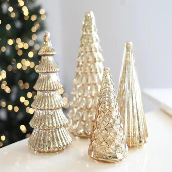 5 Pcs Illuminated Glass Christmas Tree Light Up Glass Tree Figurines