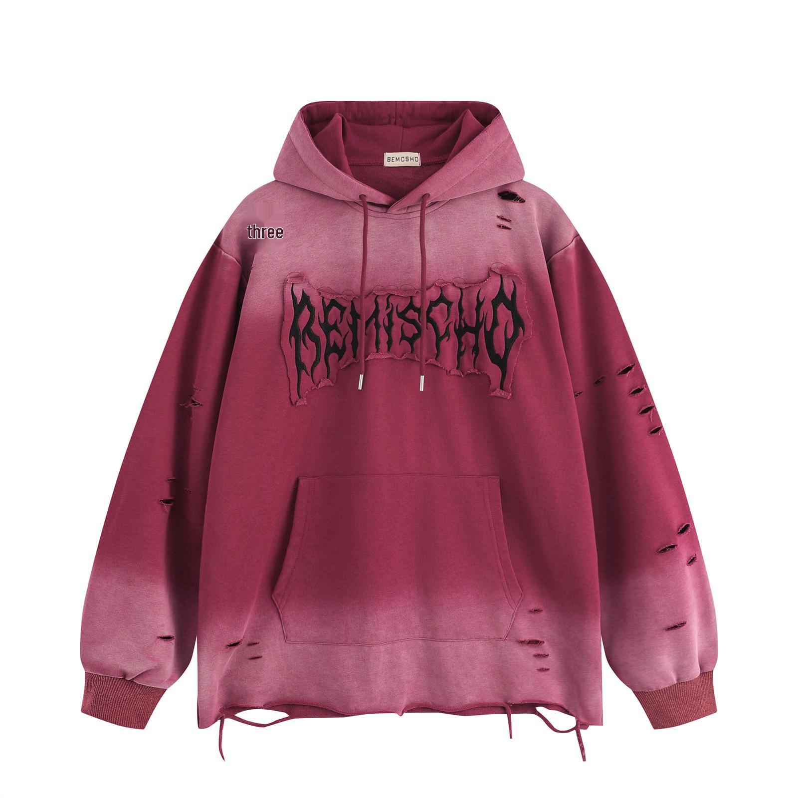 

Unisex Trendy Patchwork Embroidered Ripped Hooded Sweatshirt - 2024 Autumn/Winter Loose Fit XL червоний